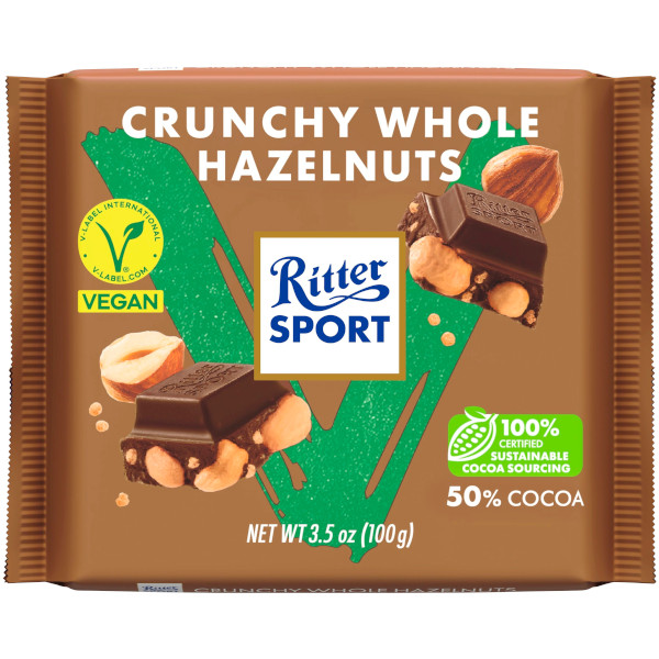 Ritter Sport Chokladkaka Vegan Crunchy Whole Hazelnuts