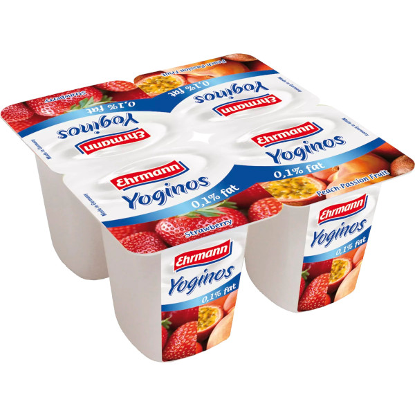 Ehrmann Yoginos 0,1% Strawberry/Peach & Passionfruit