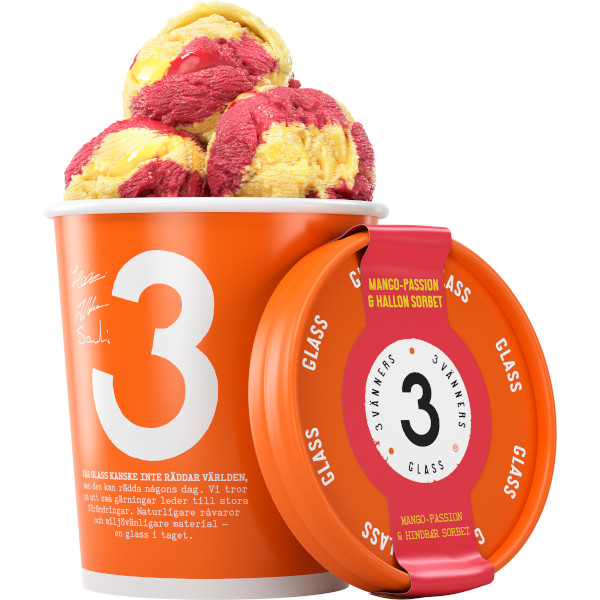 3 Vänners Glass Sorbet Mango-Passion & Hallon
