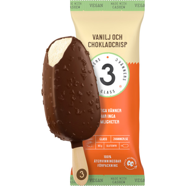 3 Vänners Glass Glasspinne Vanilj & Chokladcrisp Vegan