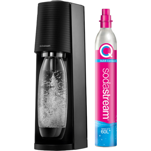 SodaStream Kolsyremaskin Terra Black + Kolsyrepatron CQC 60L + Flaska DWS Fuse Black