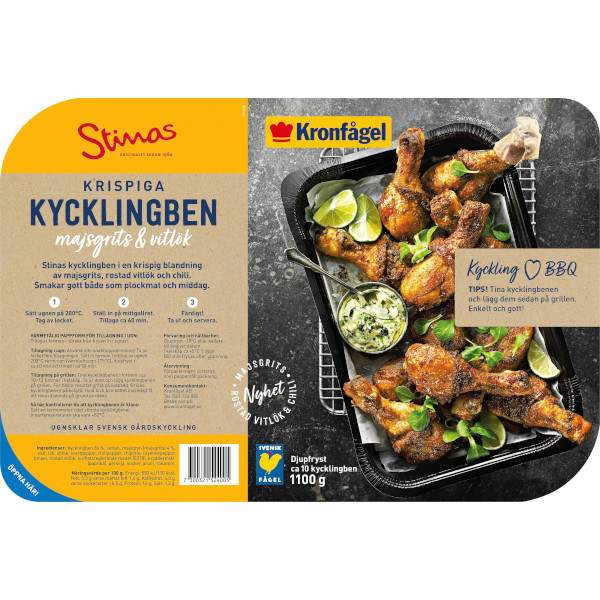 Kronfågel Stinas Krispiga Kycklingben Majsgrits & Vitlök