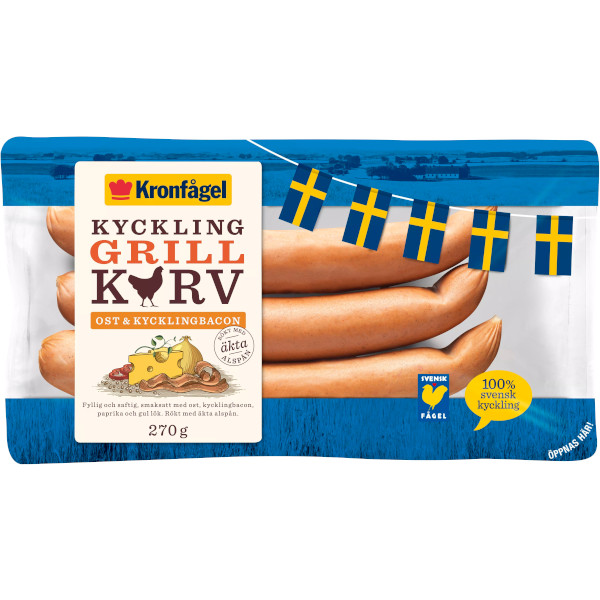 Kronfågel Kycklinggrillkorv Ost & Kycklingbacon