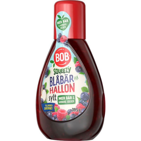 BOB Blåbär & Hallonsylt Squeezy Mindre Socker