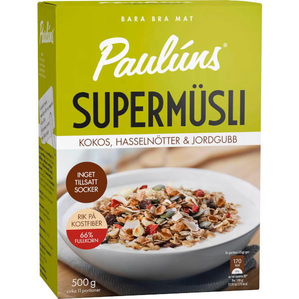 Paulúns Supermüsli Kokos/Hasselnötter/Jordugbb