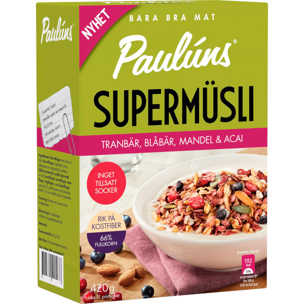 Paulúns Supermüsli Tranbär/Blåbär/Mandel/Acai