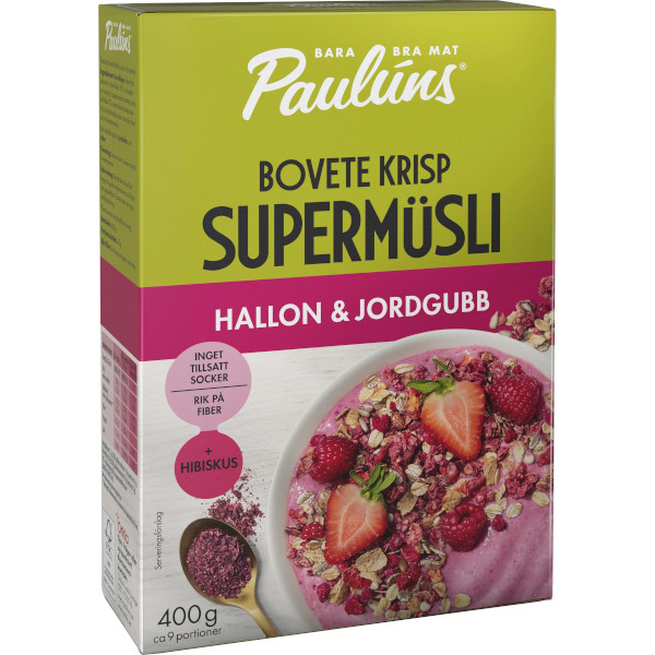 Paulúns Supermüsli Bovete Krisp Hallon & Jordgubb