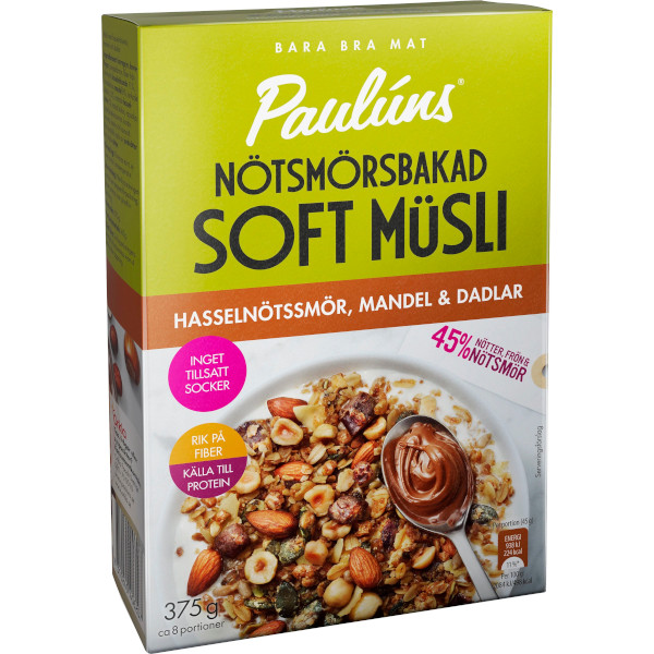 Paulúns Soft Müsli Nötsmörbakad Hasselnötssmör/Mandel/Dadlar