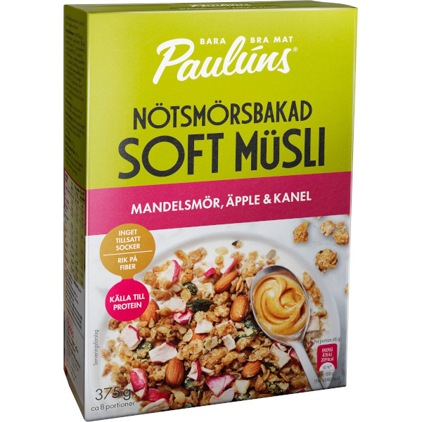 Paulúns Soft Müsli Nötsmörbakad Mandelsmör/Äpple/Kanel