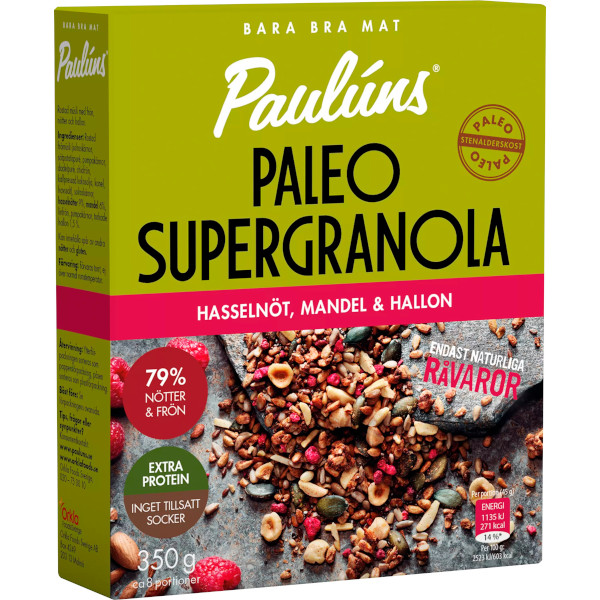 Paulúns Supergranola Paleo Hasselnöt/Mandel/Hallon