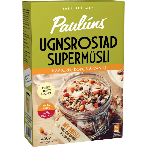 Paulúns Supermüsli Ugnsrostad Havtorn/Kokos/Vanilj