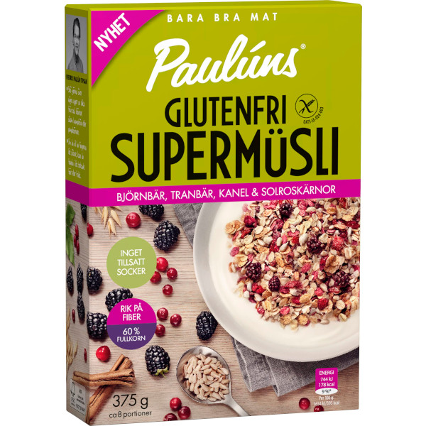 Paulúns Supermüsli Glutenfri Björnbär/Tranbär/Kanel/Solroskärnor