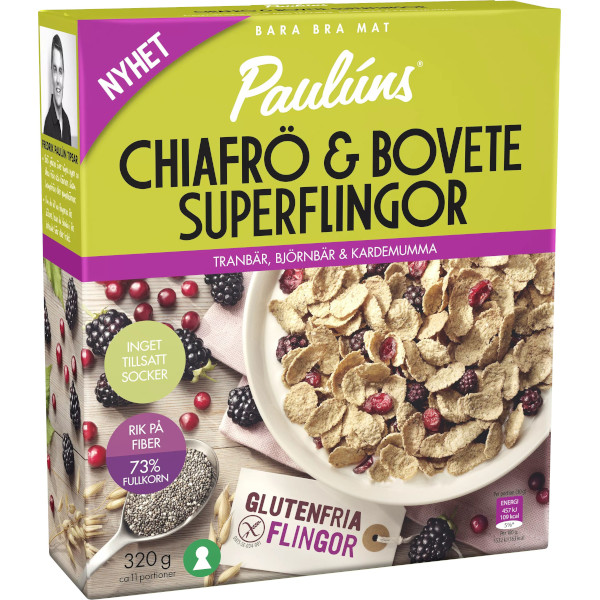 Paulúns Superflingor Chiafrö & Bovete Tranbär/Björnbär/Kardemumma