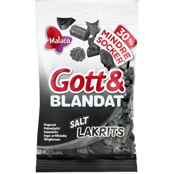 Malaco Gott & Blandat Saltlakrits 30% Mindre Socker