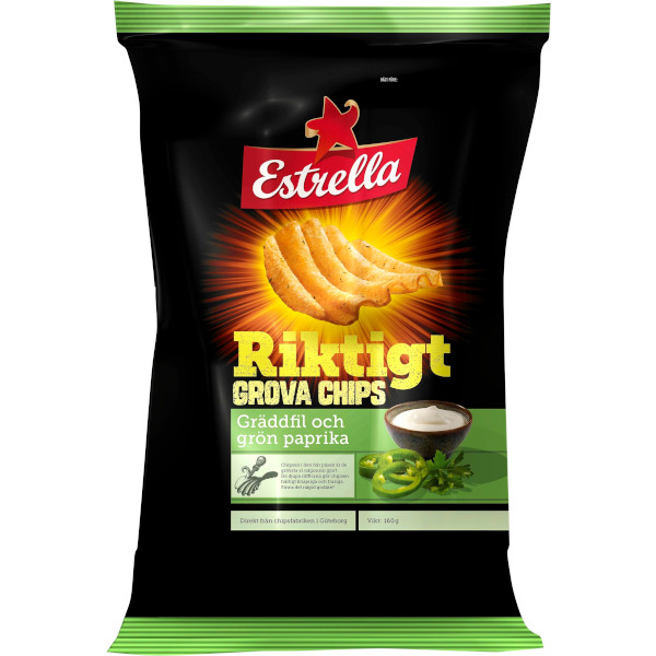 Estrella Chips Riktigt Grova Gräddfil & Grön Paprika