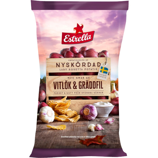 Estrella Chips Nyskördad Vitlök & Gräddfil