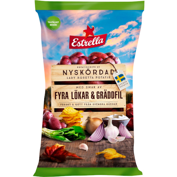 Estrella Chips Nyskördad Fyra Lökar & Gräddfil
