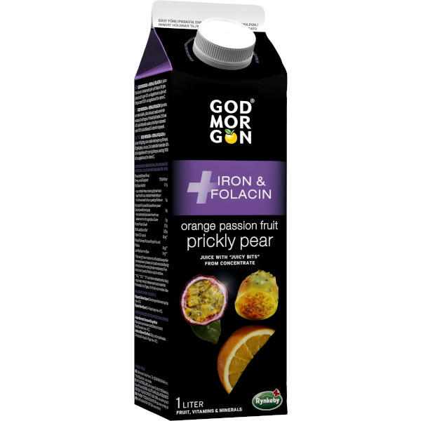 God Morgon Juice Orange/Passion Fruit/Prickly Pear +Iron & Folacin