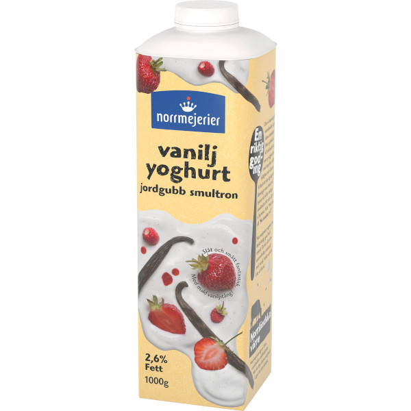 Norrmejerier Vaniljyoghurt Jordgubb/Smultron 2,6%