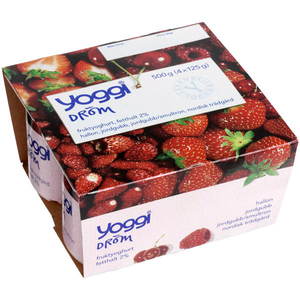 Yoggi Fruktyoghurt Dröm Hallon/Jordgubb/Jordg Smultron/Nordisk Trädgård