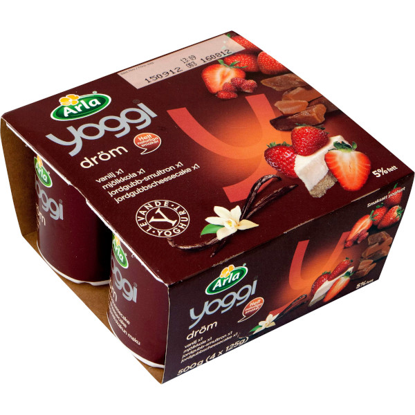 Yoggi Yoghurt Dröm Vanilj/Mjölkkola/Jordgubb & Smultron/Jordgubbscheesecake