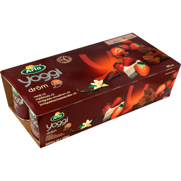 Yoggi Yoghurt Dröm Vanilj/Mjölkkola/Jordgubb & Smultron/Jordgubbscheesecake