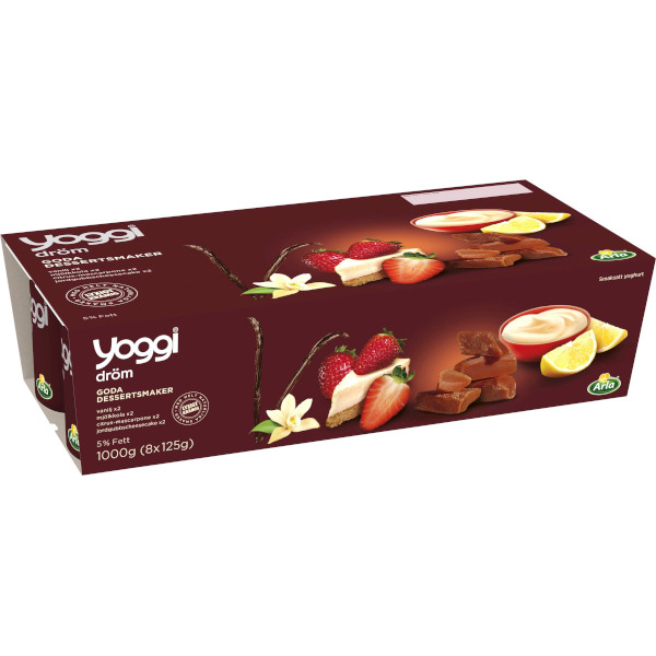 Yoggi Yoghurt Dröm Vanilj/Mjölkkola/Citrus-Mascarpone/Jordgubbscheesecake