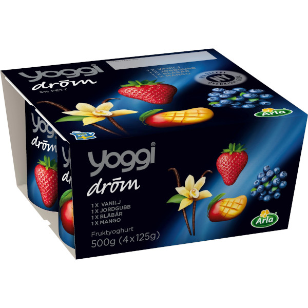 Yoggi Yoghurt Dröm Vanilj/Jordgubb/Blåbär/Mango