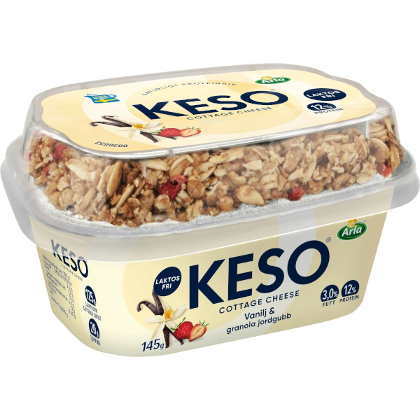 Keso Cottage Cheese Vanilj & Granola Jordgubb
