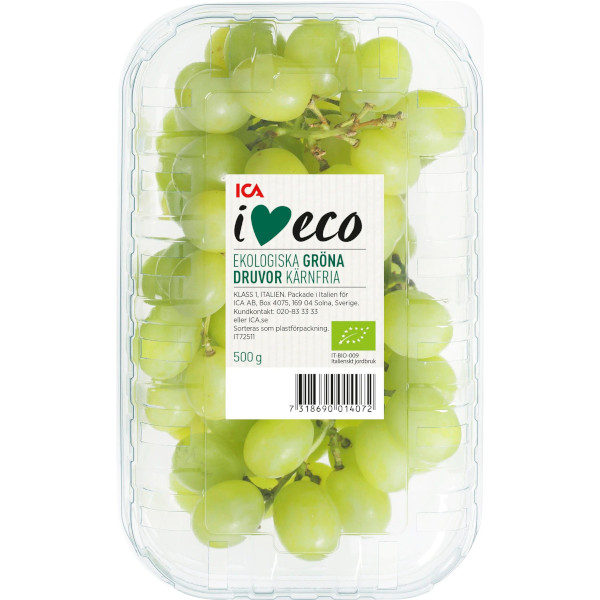 ICA I Love Eco Druvor Gröna Kärnfria Ekologiska