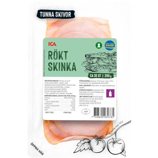 ICA Skinka Rökt Tunna Skivor