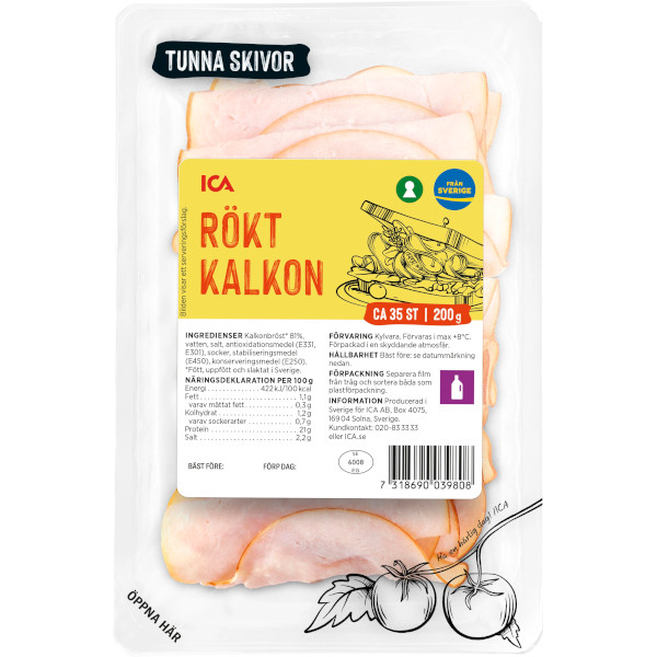 ICA Kalkon Rökt Tunna Skivor