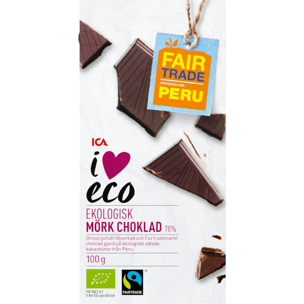 ICA I Love Eco Mörk Choklad 70% Ekologisk