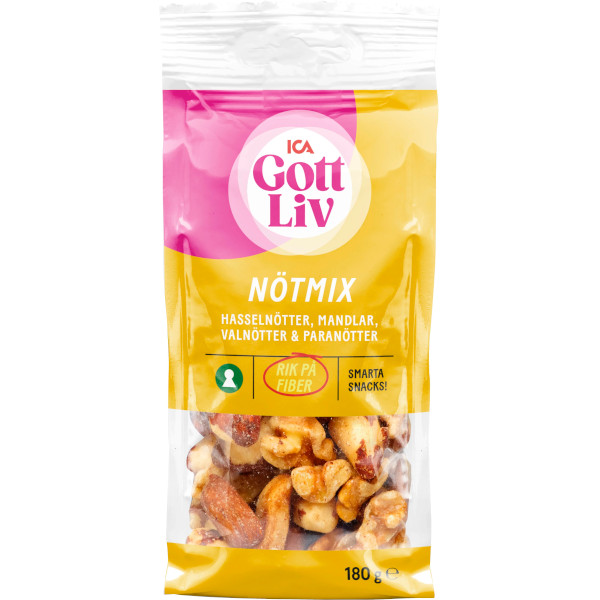 ICA Gott Liv Nötmix Hasselnötter/Mandlar/Valnötter/Paranötter