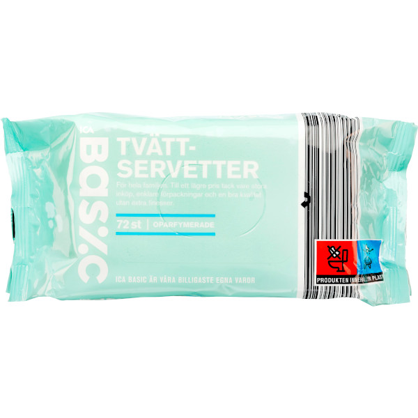 ICA Basic Tvättservetter Oparfymerade