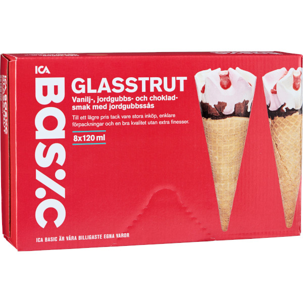 ICA Basic Glasstrut Vanilj/Jordgubb/Choklad