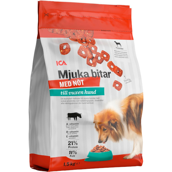 ICA Torrfoder Vuxen Hund Mjuka Bitar Nöt