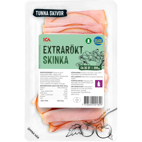 ICA Skinka Extrarökt Tunna Skivor