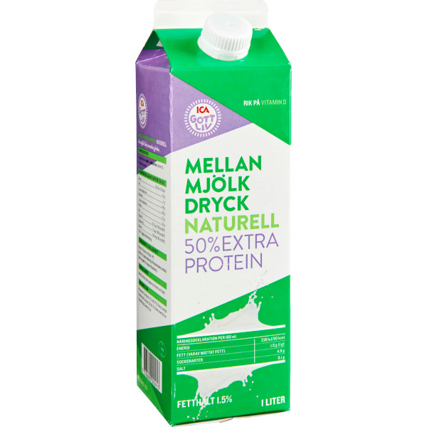 ICA Gott Liv Mellanmjölkdryck Naturell 50% Extra Protein