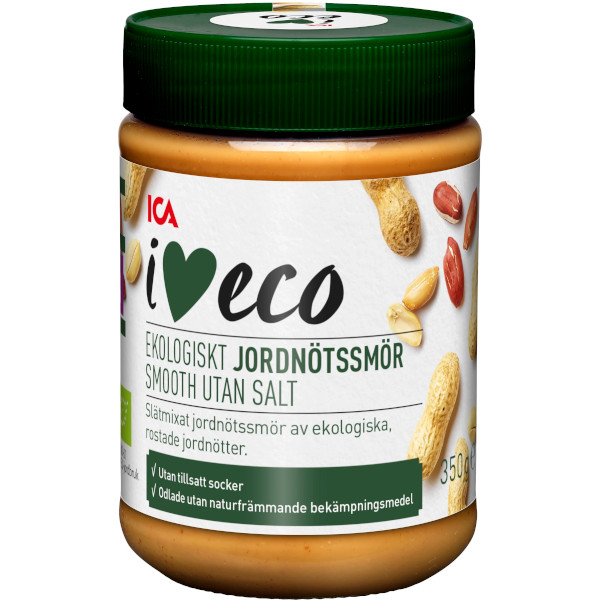 ICA I Love Eco Jordnötssmör Smooth Ekologiskt Utan Salt