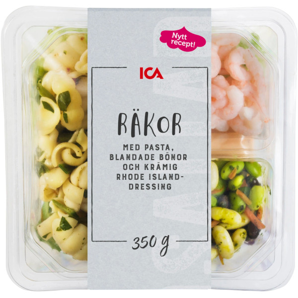 ICA Sallad Räkor/Pasta/Blanade Bönor/Rhode Islanddrssing