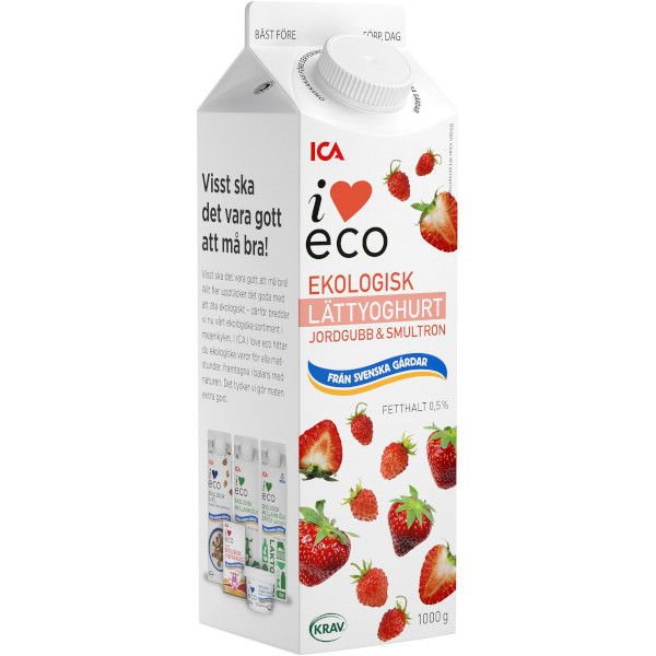 ICA I Love Eco Lättyoghurt Jordgubb & Smultron Ekologisk