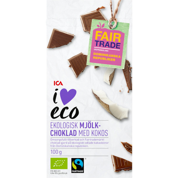 ICA I Love Eco Mjölkchoklad Kokos Ekologisk
