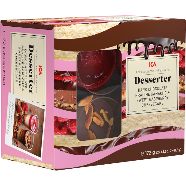 ICA Desserter Dark Chocolate Praline Ganache & Sweet Raspberry Cheesecake