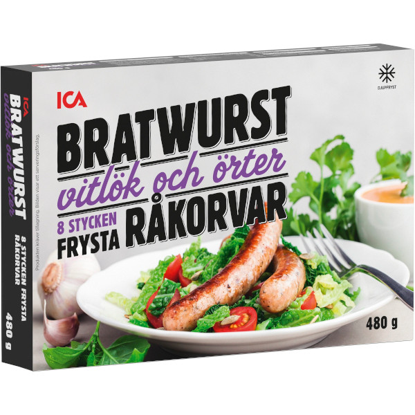 ICA Råkorvar Bratwurst Vitlök & Örter