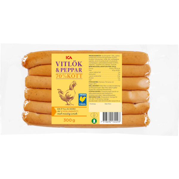 ICA Kycklingkorv Vitlök & Peppar