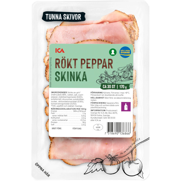 ICA Rökt Pepparskinka Tunna Skivor