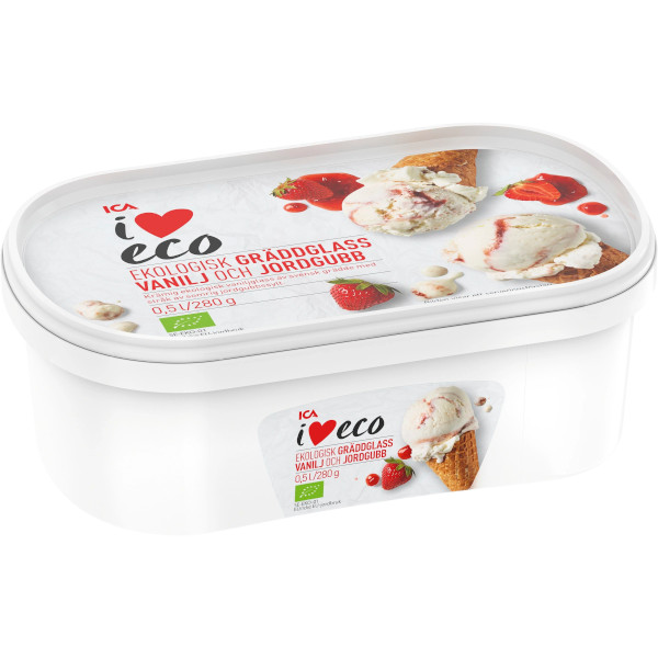 ICA I Love Eco Gräddglass Vanilj/Jordgubb Ekologisk