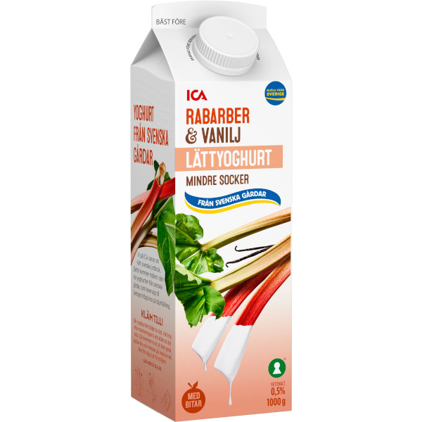 ICA Lättyoghurt Rabarber/Vanilj Mindre Socker