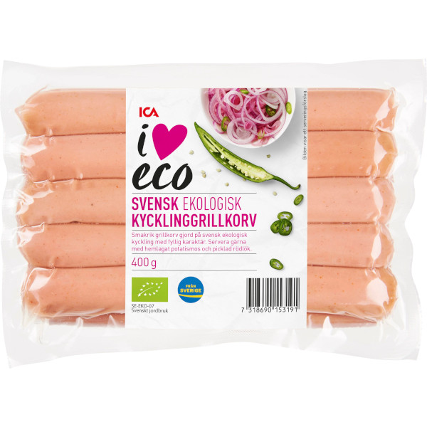 ICA I Love Eco Kycklinggrillkorv Ekologisk